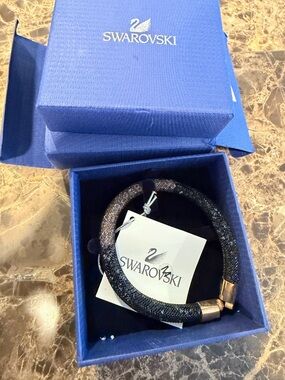 Swarovski Black Crystal Mesh Bracelet with Rose Gold-Tone Caps